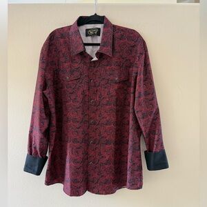 Buckaroo Men's Red & Black Paisley Snap-Down Western Shirt with Black Cuffs